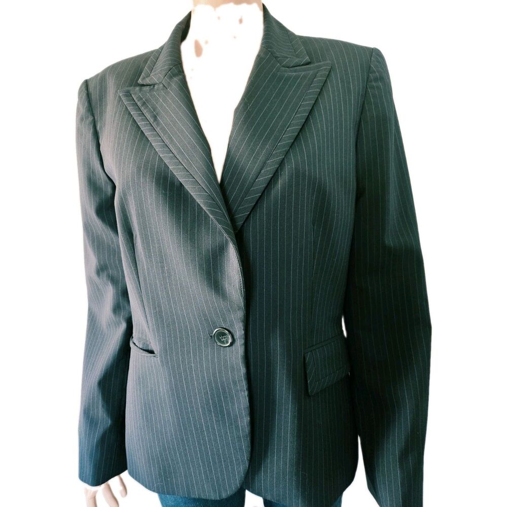 Alex Marie Women's Gray Pinstripe One-Button Notch Lapel Blazer Size 12
